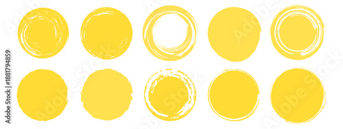 Set of round brush sun rough, yellow grunge round stamp vector illustration