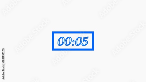 Blue Digital Countdown Timer 00:05 on White Background Minimal Time Indicator Animation.