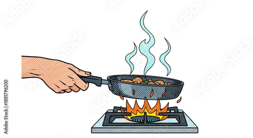 Reheating food on a gas burner.