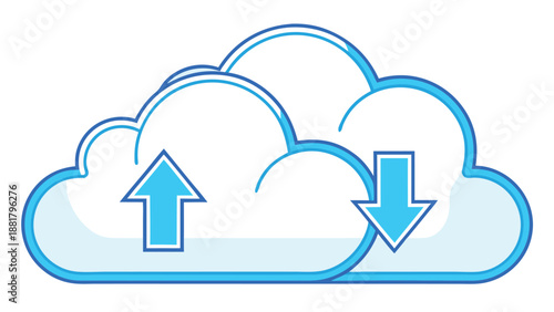 Blue cloud with upload and download arrows data transfer