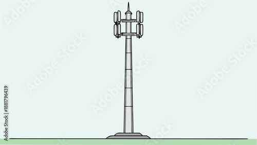 Cell tower with antennas against a pale sky communication tower