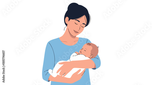 Mother holding her newborn baby in her arms, a beautiful vector illustration depicting maternal love and care