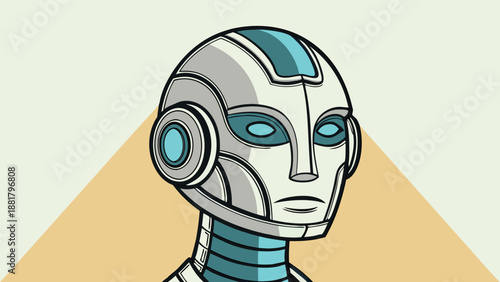 Futuristic Robot Head with Blue Accents android artificial intelligence