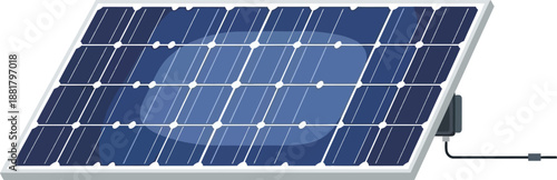 Solar Panel Close-Up with Blue Grid and Connected Cable