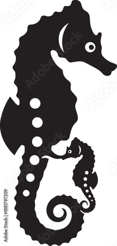 Seahorse family animal cartoon illustration, love of a parent and child, cute marine life