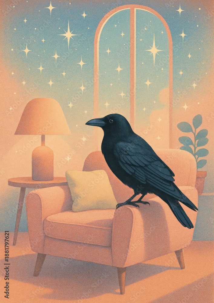 Obraz premium Surreal crow in cozy room