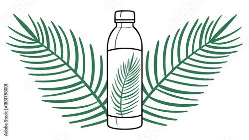 Water bottle with palm leaves illustration plastic bottle