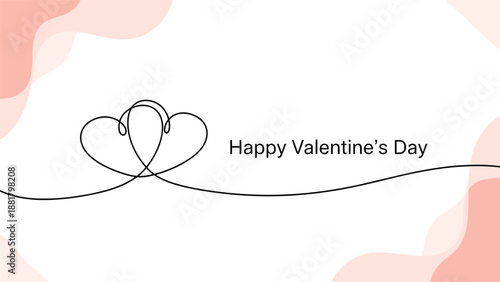 Happy Valentines Day romantic greeting card concept with two delicate line art hearts intertwined on a soft background.