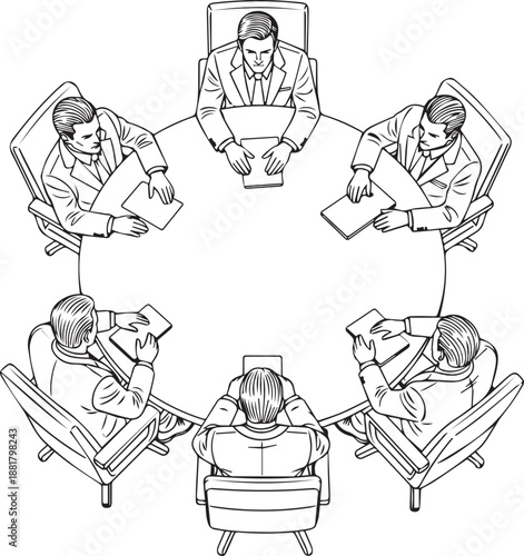 Business meeting illustration with people sitting around a table