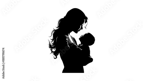 Virgin Mary holding baby Jesus silhouette mother and child