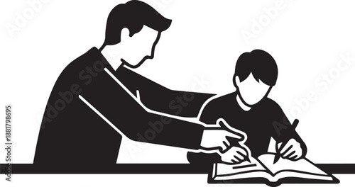 Father helping son with homework