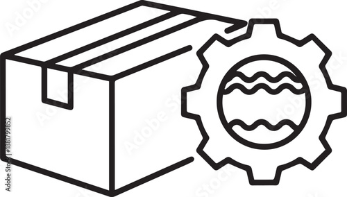 Gear cog with wavy lines inside next to a package