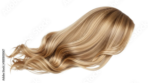 Blonde hair flowing wavy locks isolated on transparent background