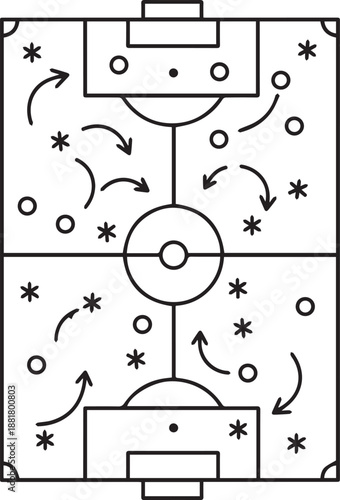 Soccer tactics board diagram with player positions and movements
