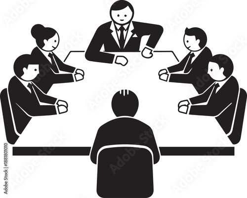 Business meeting illustration with people sitting around a table