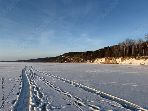 Northern snow landscape on a clear winter day Kaunas Lithuania Kauno marios