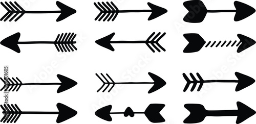 Collection of Hand Drawn Doodle Arrows Vector Illustration on White Background