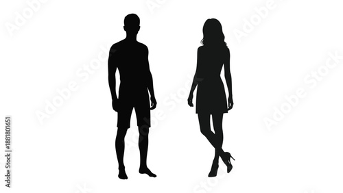 a silhouette depicting a man and a woman standing next to each other against a white background