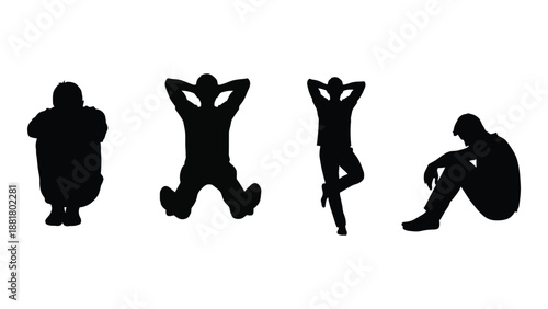 silhouette figures depicting various postures and positions showing a sequence of actions and forms