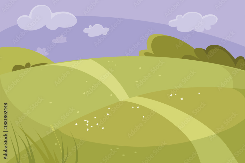 Obraz premium Sunny flowery meadow. Vector illustration