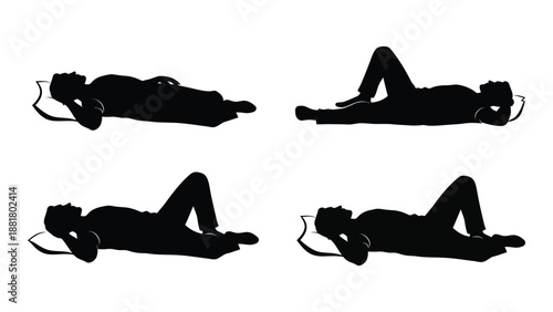 silhouette illustration depicting a person performing various seated leg exercises in a fitness setting