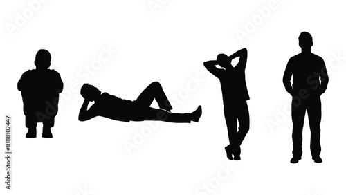 silhouette figures depicting various poses including standing reclining and relaxed body positions