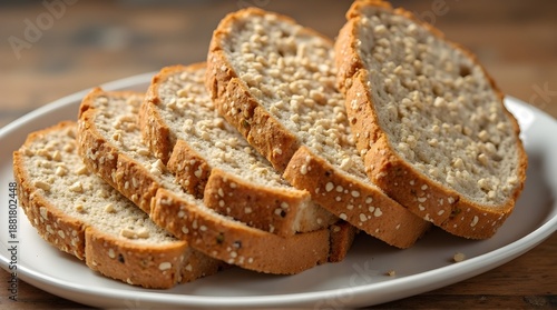 several slices of multigrain bread and served on a white plate