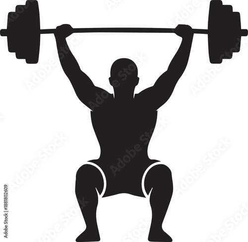Weightlifter silhouette doing squat with barbell