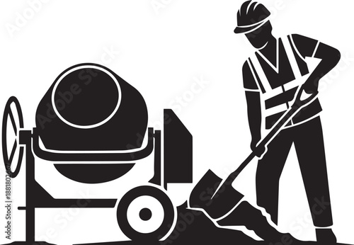 Construction worker with cement mixer