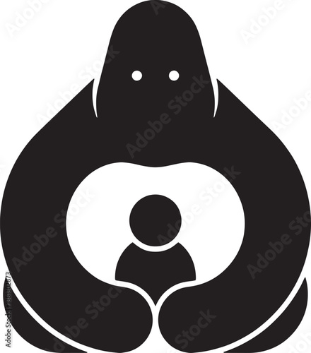 Gorilla mother holding baby silhouette icon showing primate affection and family security