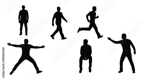 silhouette figures depicting various human poses including standing walking running and falling
