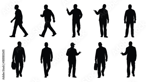 silhouette figures depicting various men in different poses and walking actions