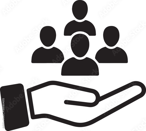 Black Vector Icon of Hand Supporting a Group of People