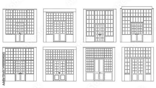 Industrial Steel Frame Window and Door Partition, Crittall Style Loft Glazing Vector Elevation