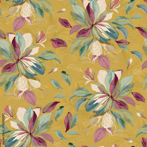 Seamless Colorful tie dye shibori print. Seamless hand drawn batik pattern.Rug textured background. Modern batik wallpaper tile. Watercolor pattern for fabric, clothes, wallpaper. Ethnic design.