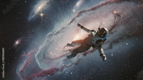 Man astronaut floating in deep space with galaxy and stars, space exploration and journey concept in cosmic environment