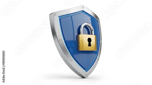 Free Download A metallic shield with a prominent golden padlock signifies robust security and protection, suggesting safety and data safeguarding. - GFXLoad