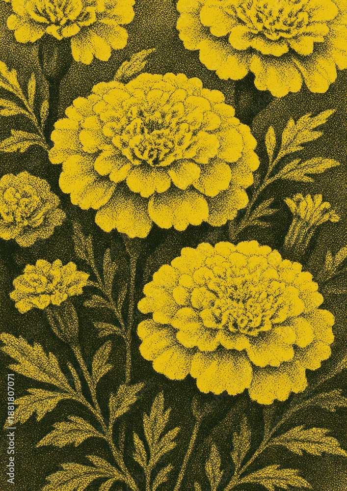 Fototapeta premium Vibrant marigold floral illustration