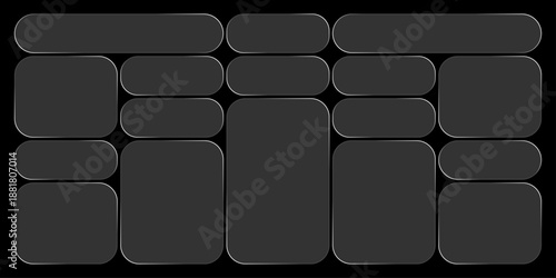 Futuristic transparent glass Bento Grid frames for website landing page. Digital banners UI templates design
