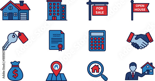 Real Estate Icon Set for Property Buying and Selling Transactions