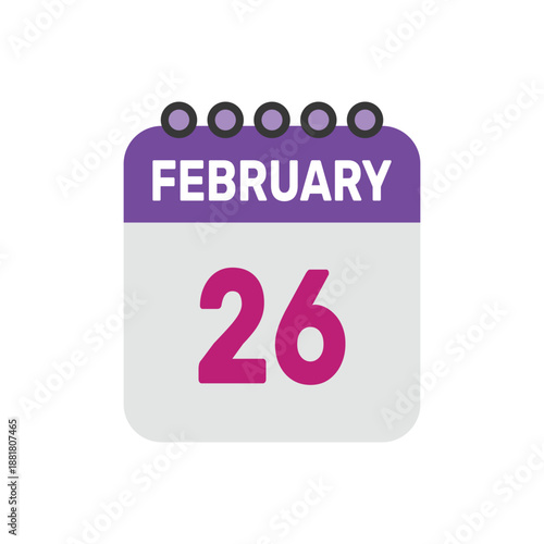 february 26 icon vector begins with colorful calendar page
