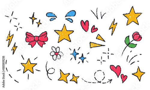 Hand-drawn crayon doodle elements with a grunge pencil texture