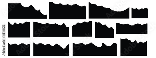 Set of black ripped paper, jagged border, torn paper icon vector. irregular jagged black border shapes symbol. vector illustration.