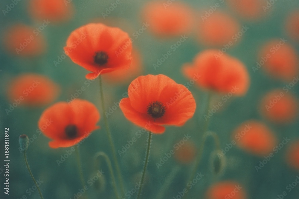 Fototapeta premium Vibrant poppies in dreamy field.