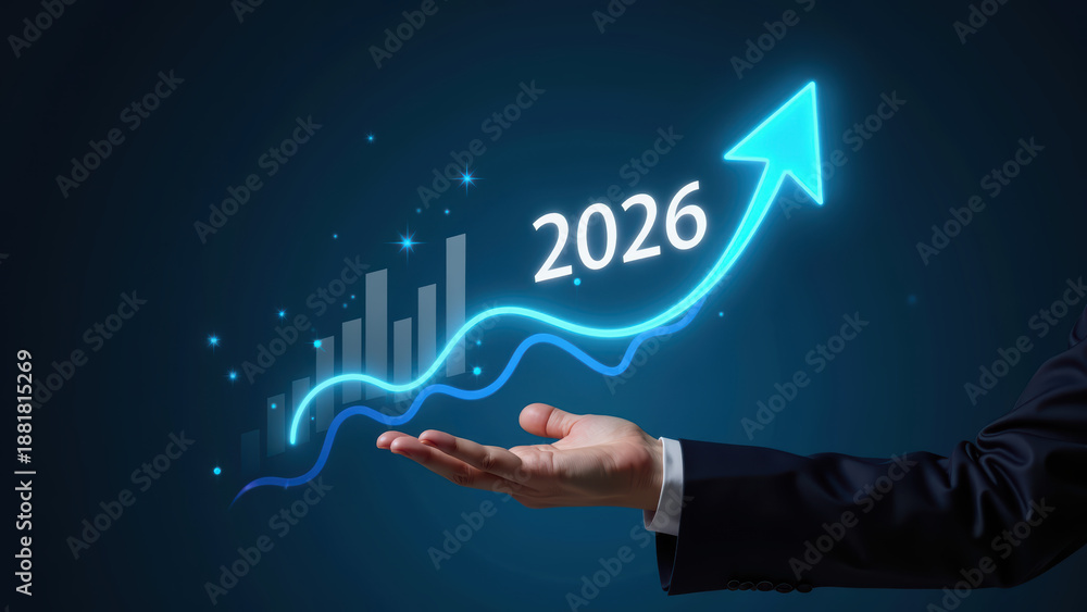 Naklejka premium Innovative growth chart with upward trend, representing future projections for 2026. image conveys optimism and progress in business