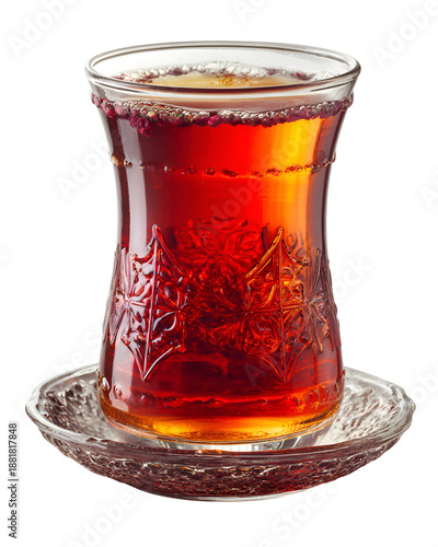 Traditional turkish tea in a glass on a saucer isolated on transparent background