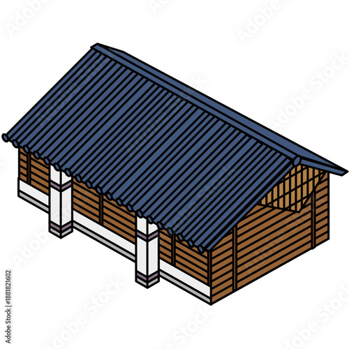 日本の伝統的な和風建築の門や施設入口を描いたイラスト素材