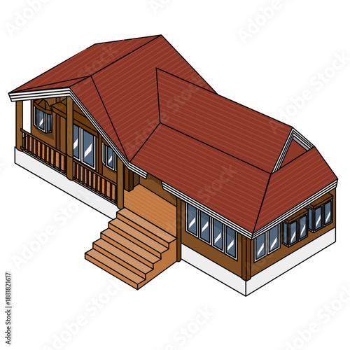 和風デザインの公共施設や観光施設の建物外観を描いたイラスト素材