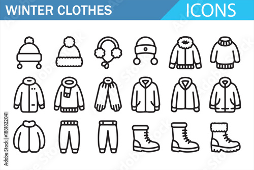 Cold season clothes line icon set for fashion and lifestyle design