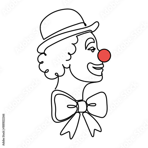 Continuous one line drawing clown Vector logo drawn fore card Editable stroke